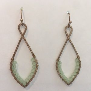 Matte Gold Green Beaded Earrings